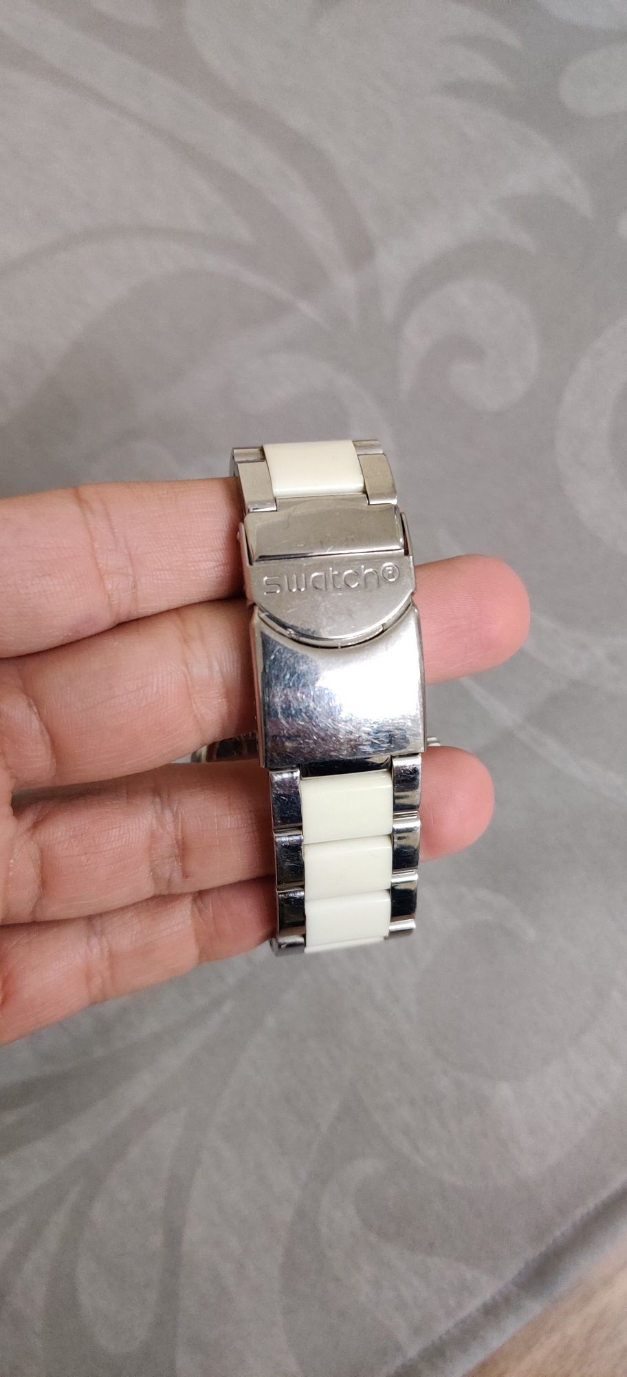 relogio pulso swatch branco prateado