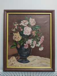 M.M.Winandy"Róże"-przedwojenny obraz olejny na płótnie!