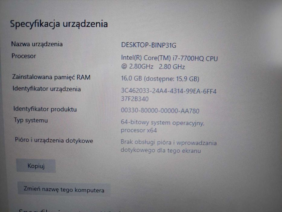 Laptop MSI GP72MVR 7RFX Leopard Pro Uszkodzony