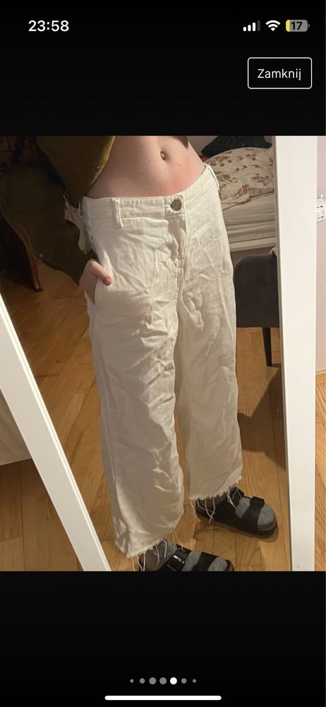 białe szerokie spodnie miękkie z postrzępionymi nogawkami vintage