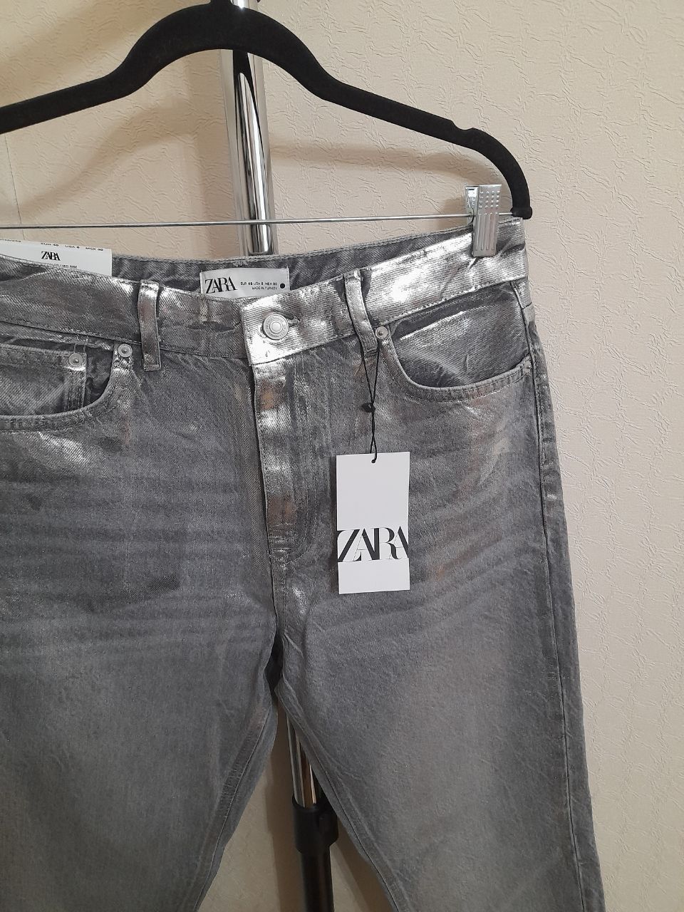 Джинси джинсы металлик silver серебро тренд Zara