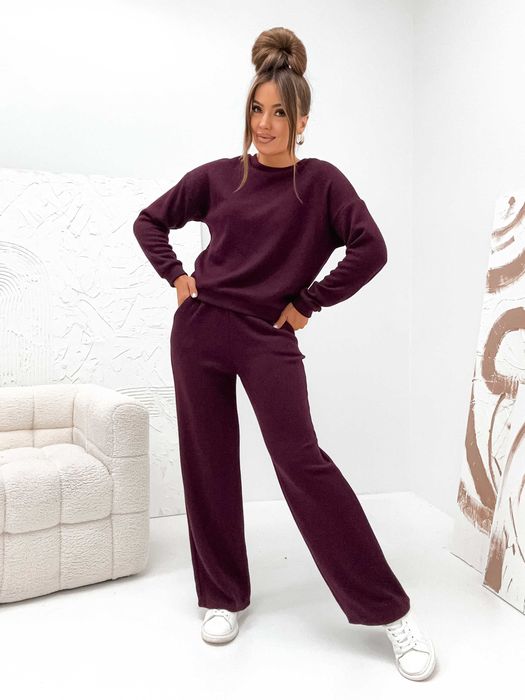 Komplet damski spodnie i bluza Bordowy Roz L/XL