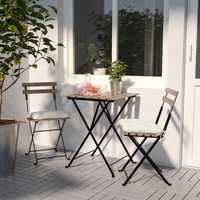 Stół z krzesłami ZESTAW balkonowy na zewnątrz jasnobrązowy