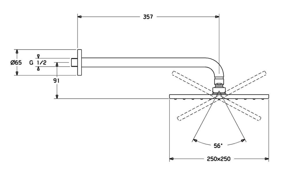 Deszczownica z ramieniem 357 mm Hansa Viva kwadratowa 250x250 chrom