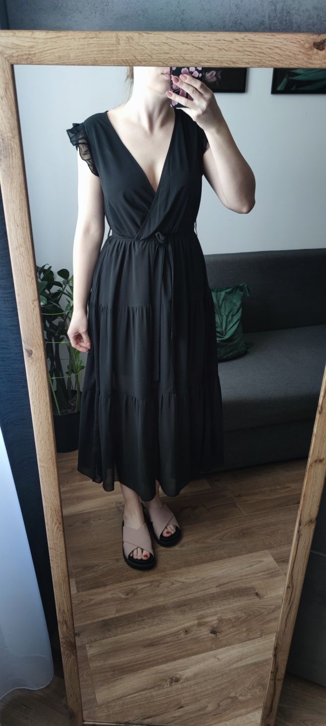 Sukienka długa czarna zwiewna S 36 M 38