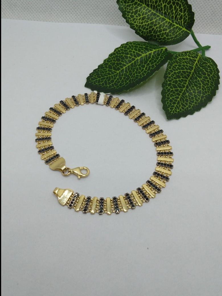 Złota bransoletka  z czarnymi cyrkoniami, złoto 585 dł. 20 cm