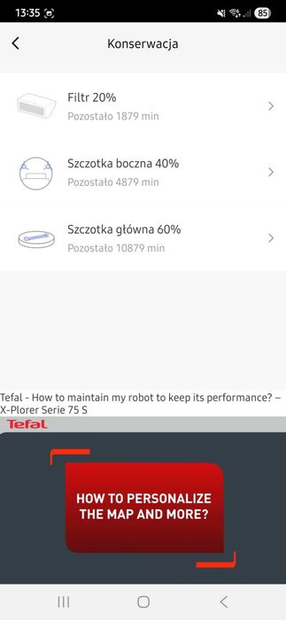 Robot sprzątający TEFAL X-Plorer S75 S+ RG8597 odkurzanie + mopowanie