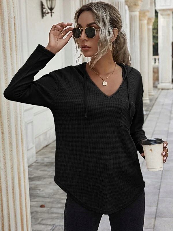 Shein 34 Xs Czarna Stylowa Bluza Z Kapturem H6348