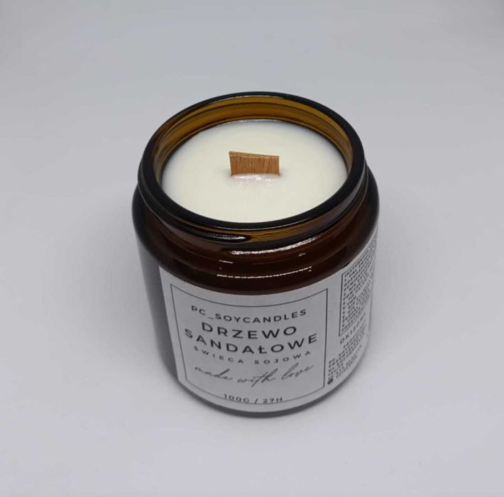 Świeca Sojowa Zapachowa Drzewo Sandałowe 120ml 27h Drewniany Knot