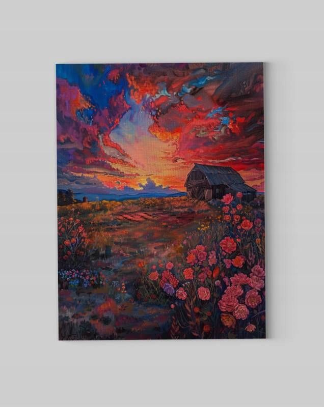 Obraz na płótnie "Zachód Słońca nad Kwiatowym Krajobrazem" 90x120 cm