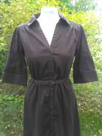 Bawełniana brązowa sukienka midi za kolano szmizjerka rozmiar S M