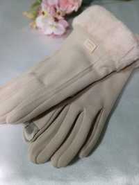 Zamszowe rękawiczki jesień, zima- ekran roz M/L