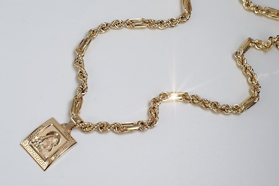 Złoty medalik Bozia z łańcuszkiem Corda Figaro pm001y&cc004y W