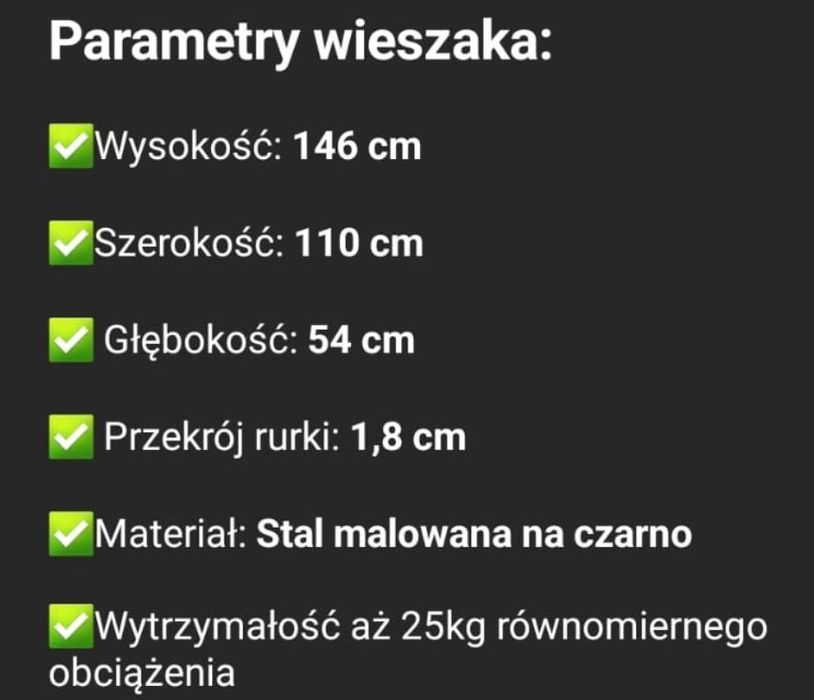 Stojący wieszak na ubrania czarny duży