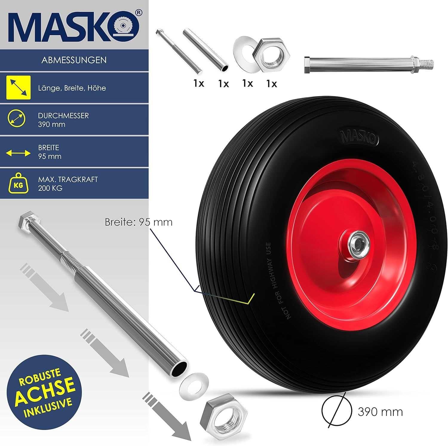 Nowe koło do taczki MASKO / opona PU / 200kg / stalowa felga !4273!