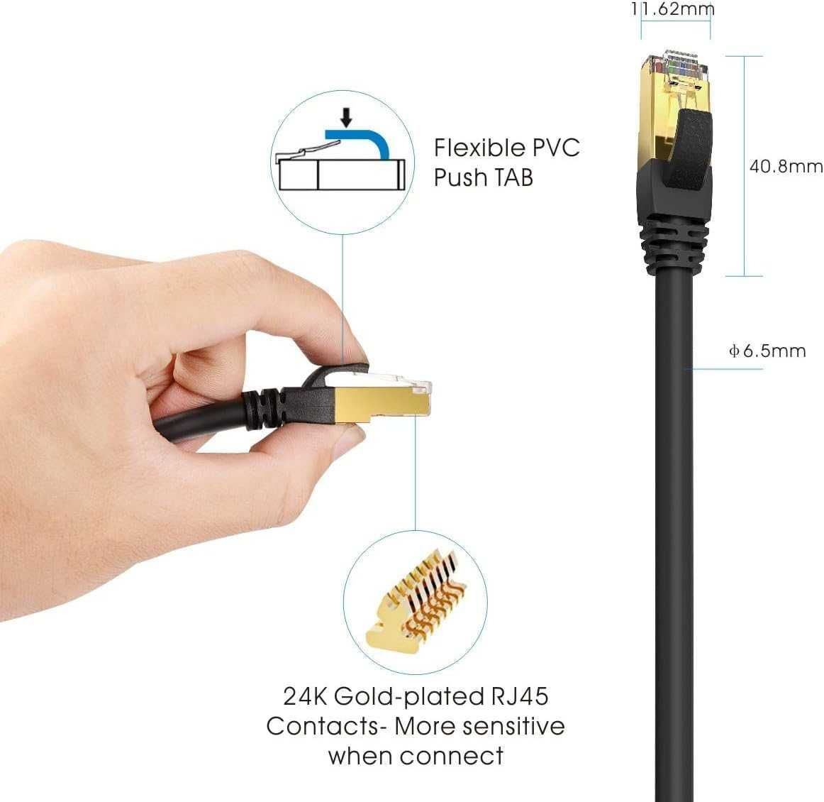 Veetop kabel S/FTP CAT 8 czarny 40 Gbps 3m