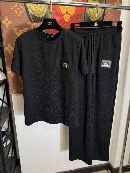 РАСПРОДАЖА До -50% Женский костюм Брендовый черный штаны футболка люкс