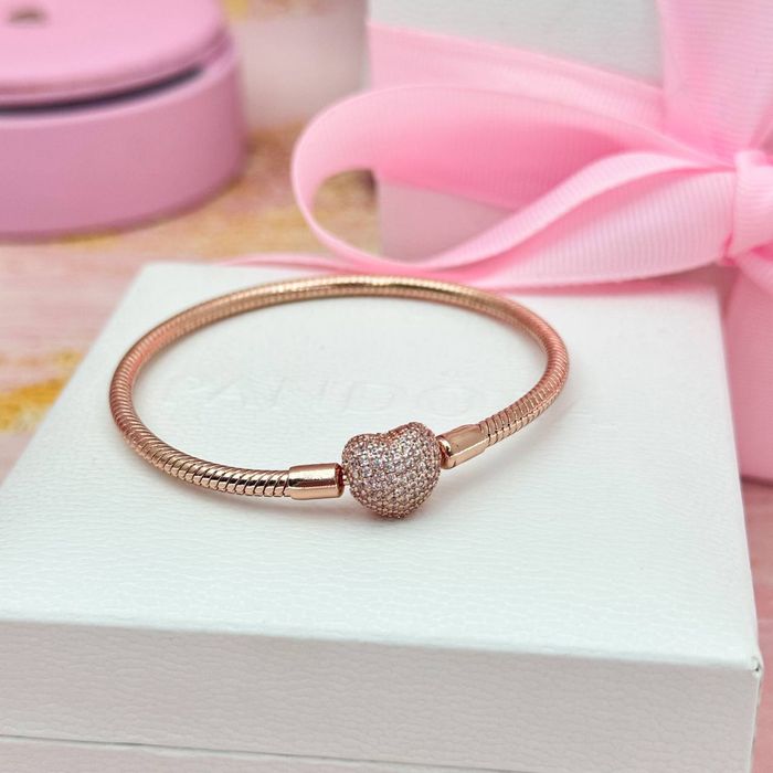 Срібний браслет "Сяюче серце" Pandora(Пандора) з покриттям 14K золотом