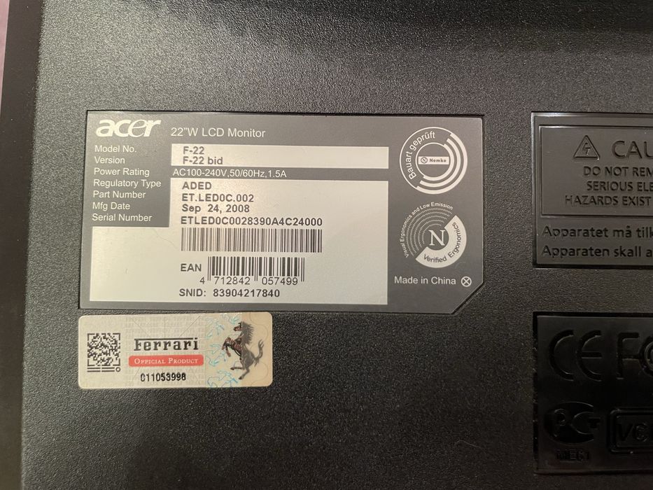 Монітор Acer special edition Ferari f-22 bid