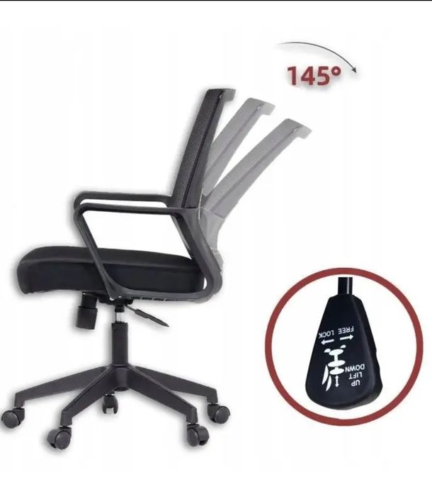 Fotel obrotowy biurowy ergonomiczny czarny siateczkowy z regulacją