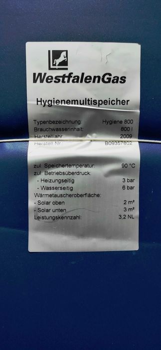 Bufor kombinowany 800 L wężownica CWU nierdzewka WESTFALEN CORDIVARI