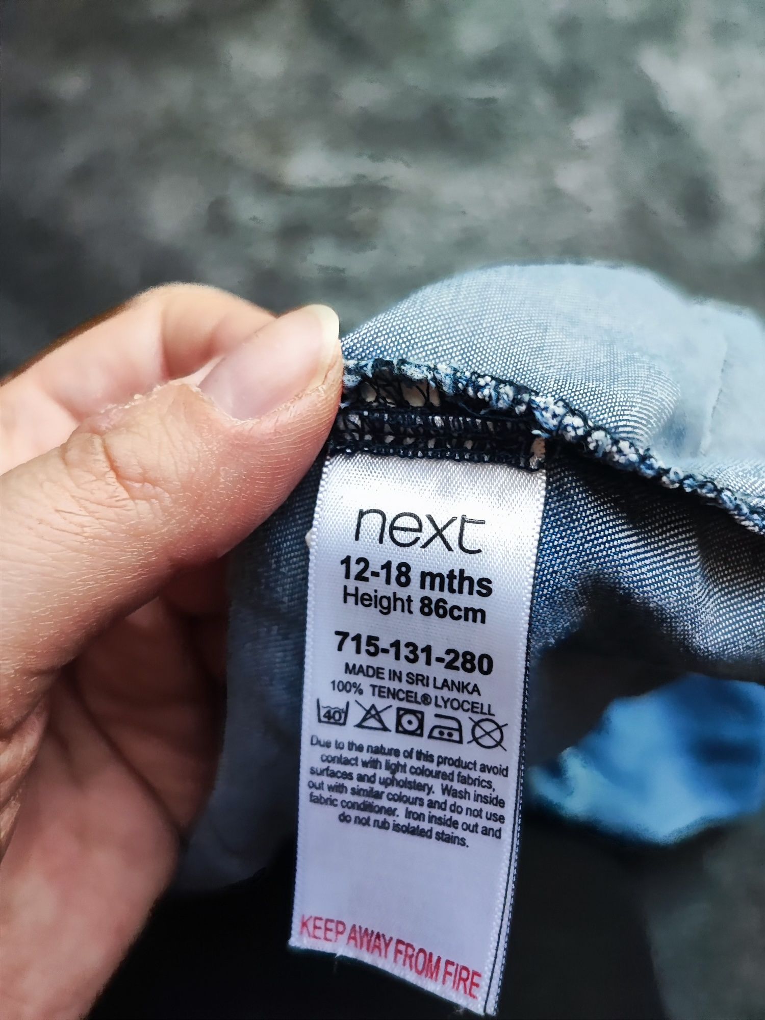 Sukienka długi rękaw cienki jeans Next Baby 86 12-18m niebieska na guz