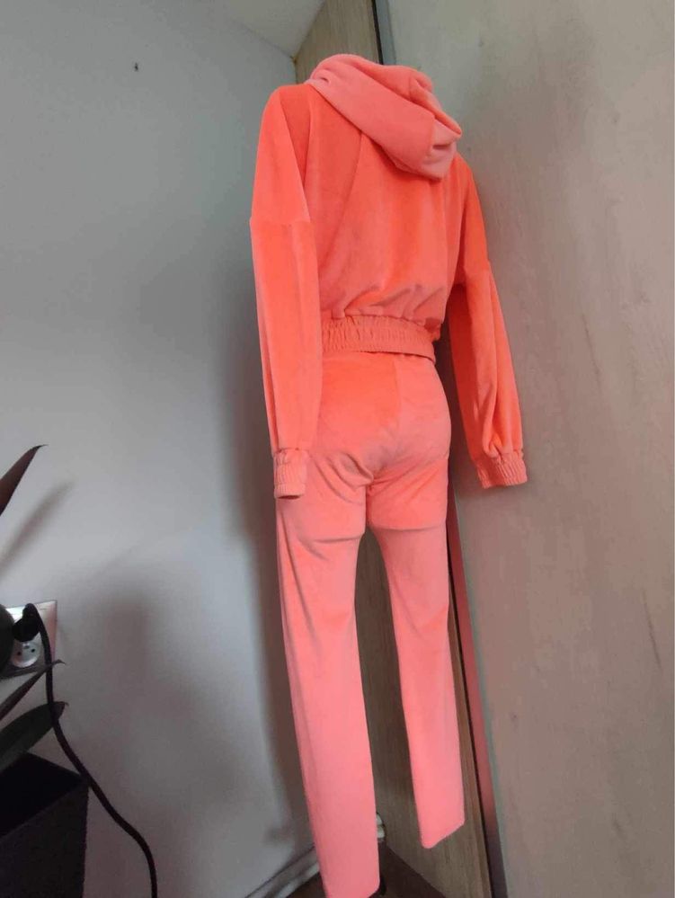 Dres welurowy damski,neon koralowy, O’LB, r.S/36