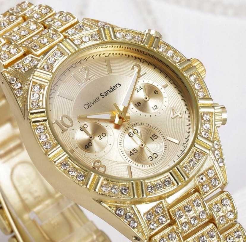 Złoty damski zegarek z kryształami na bransolecie 585 OLIVIER SANDERS