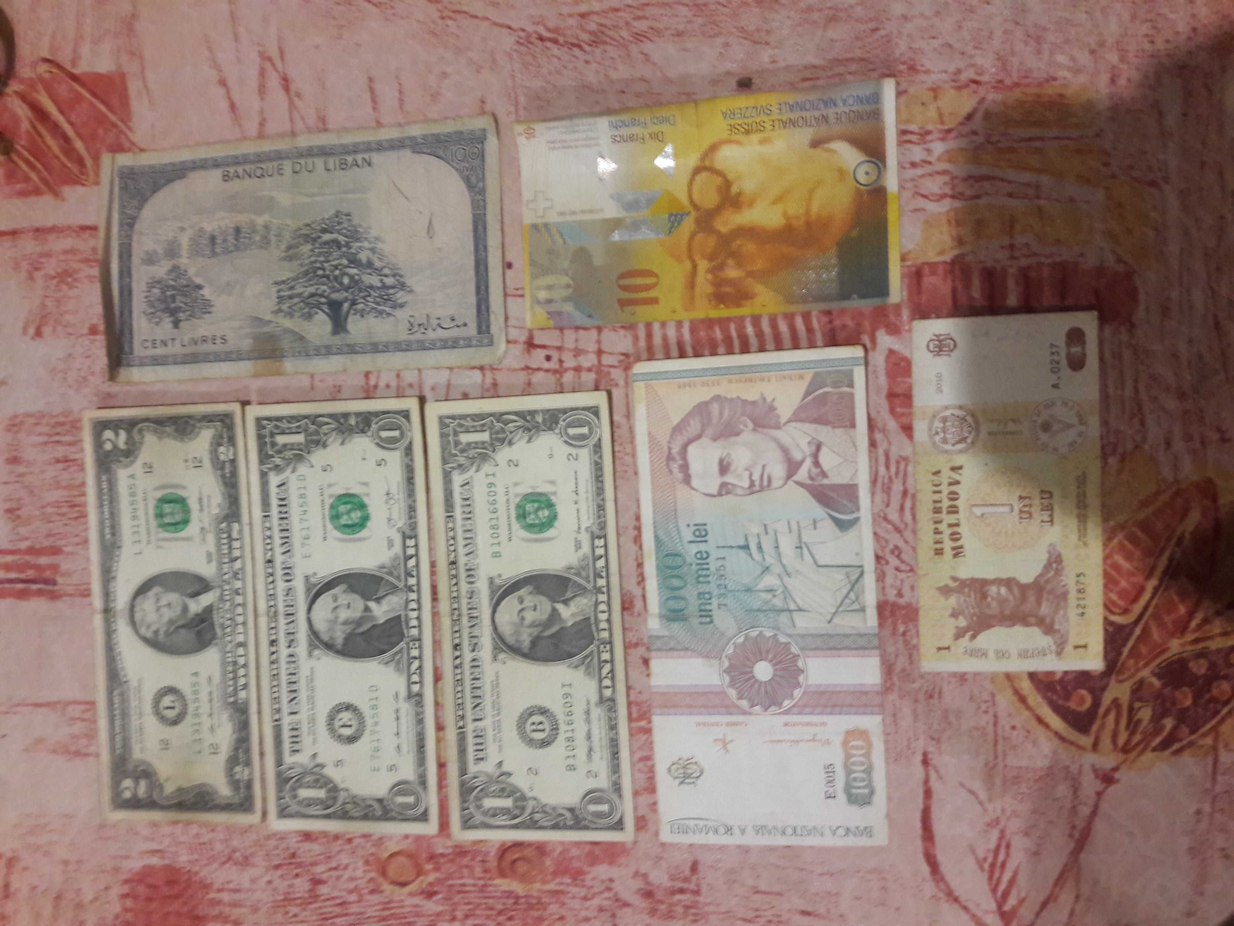 Банкноты , купюри $ USA, Румынский лей, Ливанский фунт, Швейцарские
