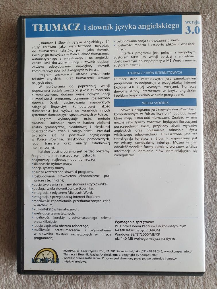 Płyta CD "Tłumacz i Słownik języka Angielskiego" wersja 3.0.