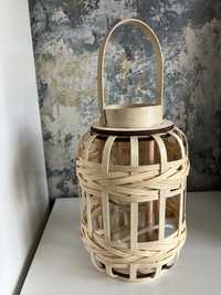 Lampion bambusowy okragly z uchwytem wys.29 cm boho