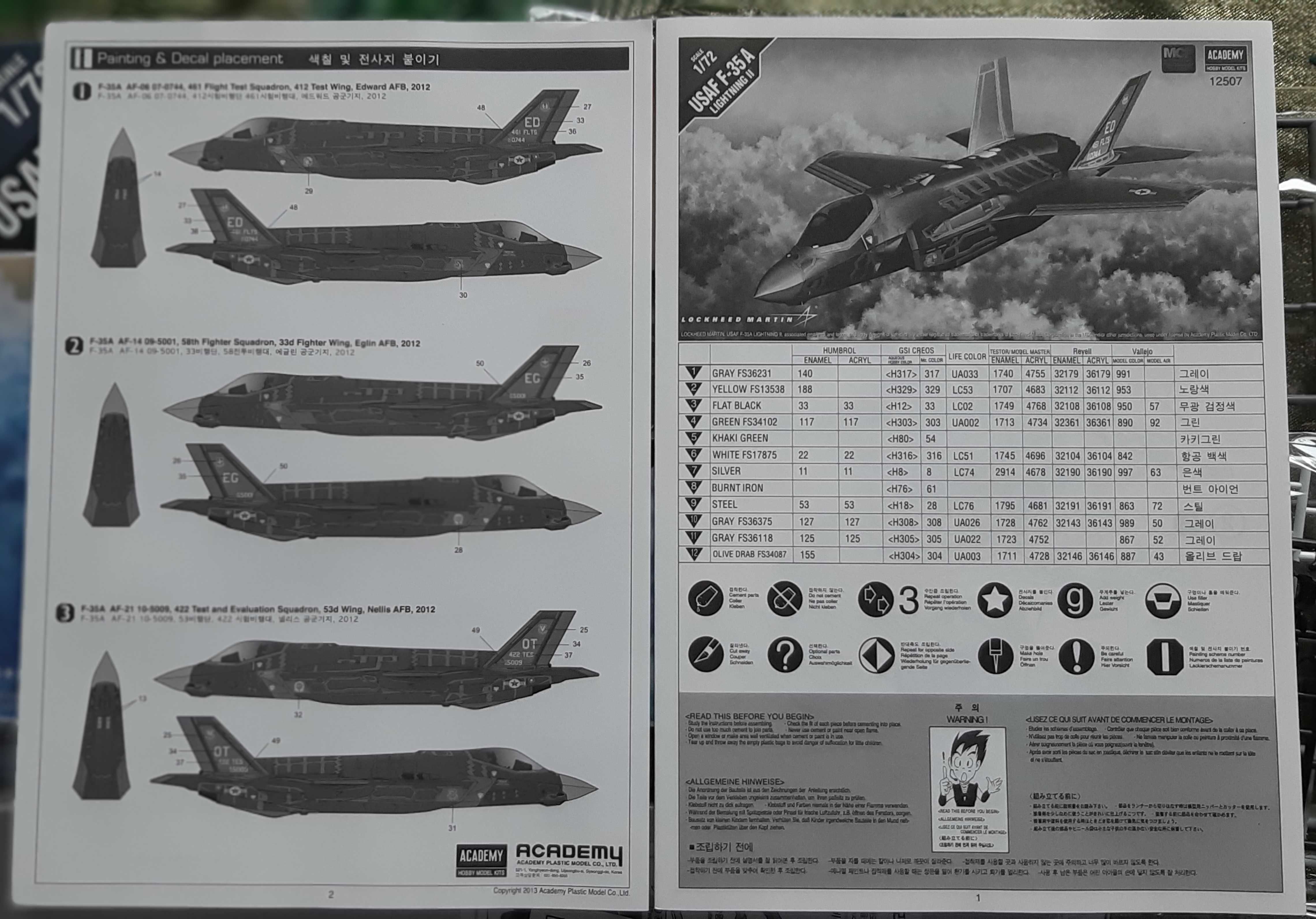 F-35A USAF LIGHTNING II model 1:72 Academy