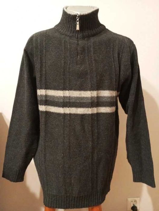 Kingsmen Rozpinany pod szyją męski sweter wełniany rozm.M