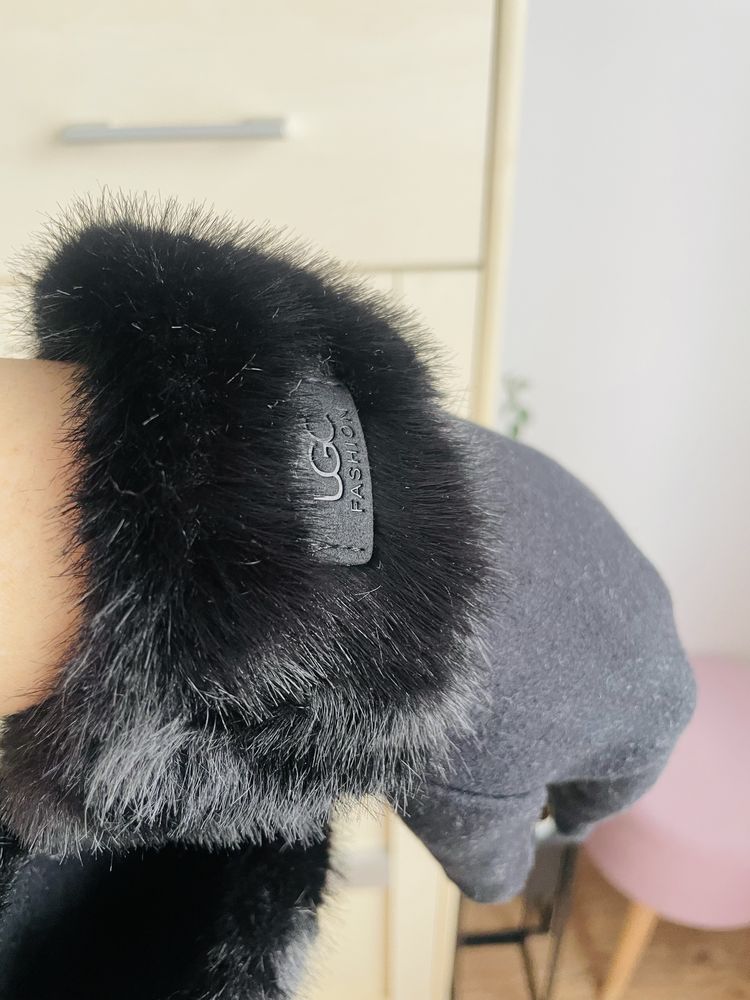 czarne damskie rękawiczki futerko nowe eleganckie stylowe ugc ciepłe