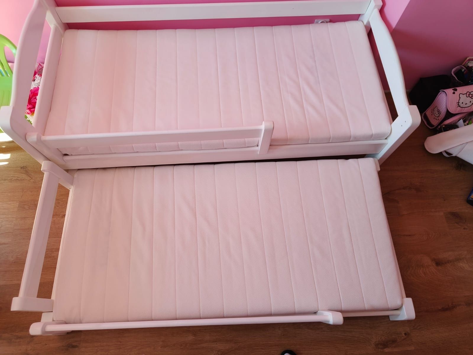 Łóżko dziecięce BELTOR DUO podwójne białe z materacami