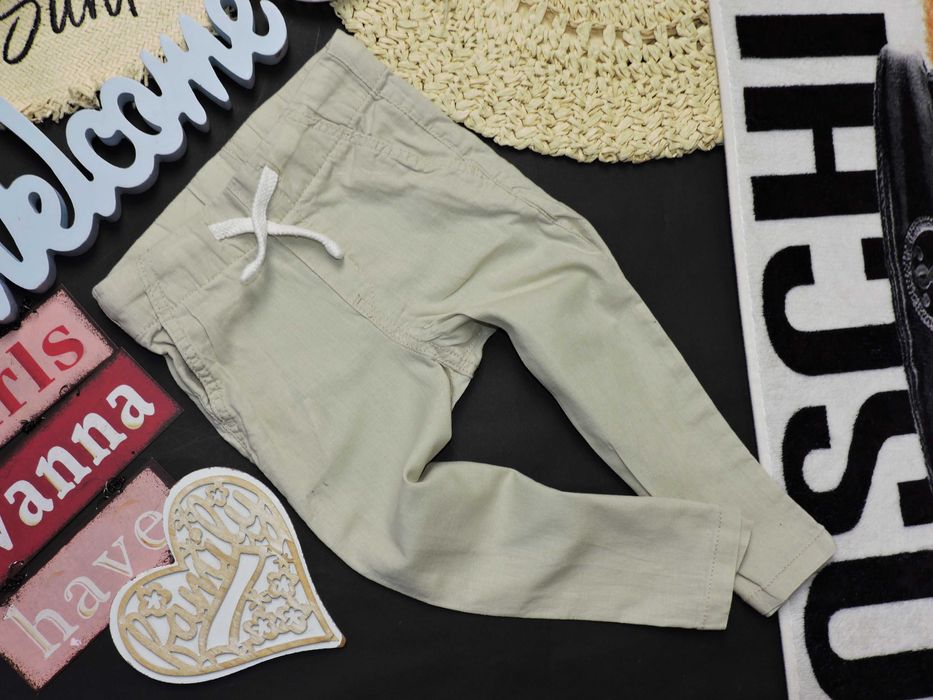 H&M - spodnie beż pull on len r 92