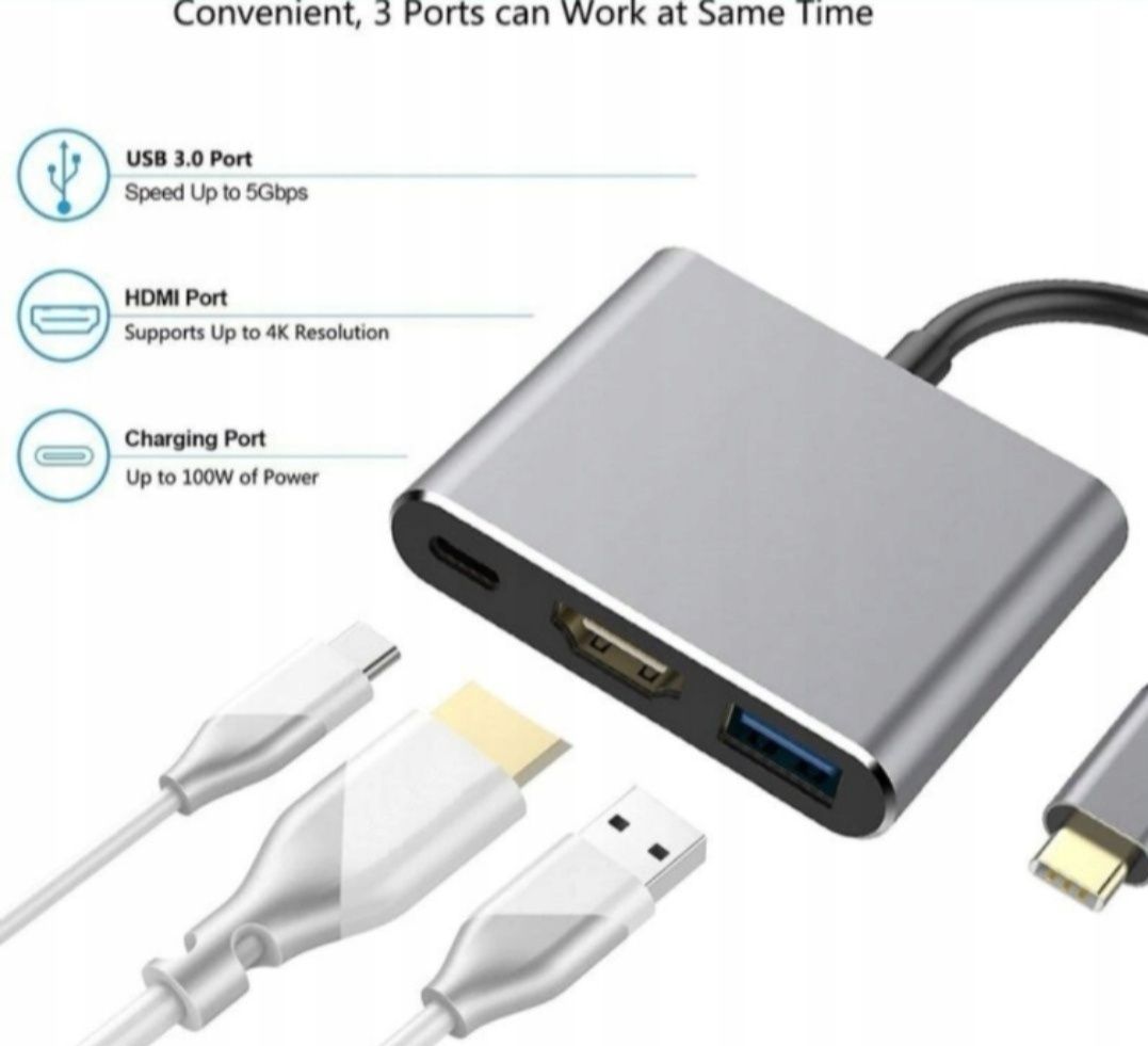 Adapter HUB 3w1 USB-C