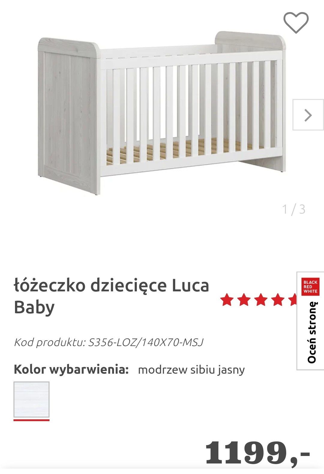 Łóżeczko niemowlęce BLACK RED WHITE z materacem