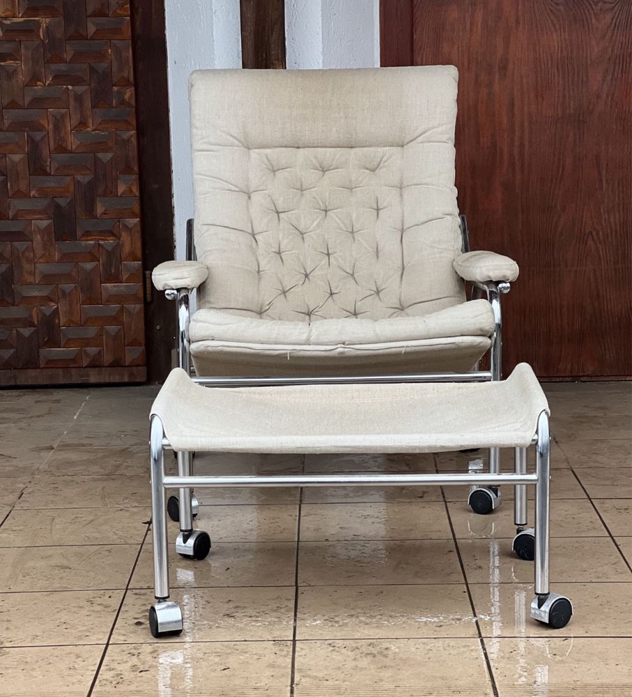 Noboru Nakamura dla Ikea. Fotel z podnóżkiem, model Bore. Vintage