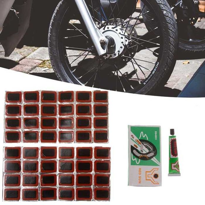 ZESTAW NAPRAWCZY DO OPON rowerowy łatki klej do dętek 48 szt.