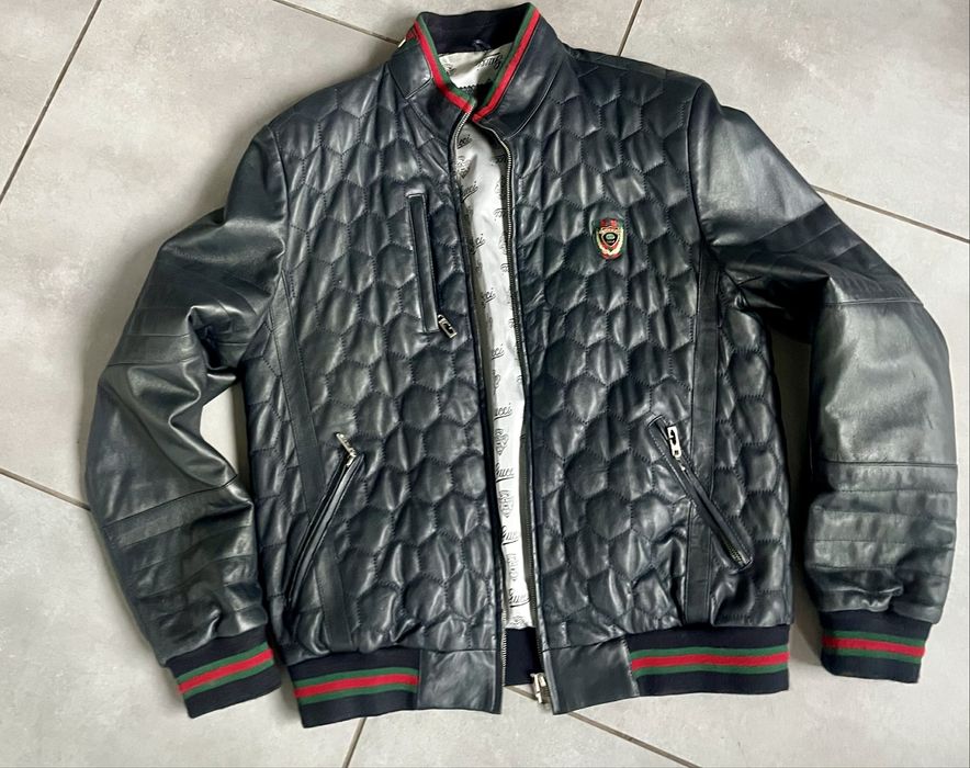 Skórzana kurtka męska L — miękka naturalna skóra, styl luksusowy gucci