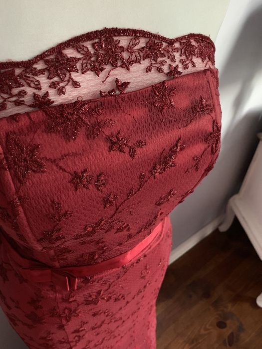 Suknia wieczorowa DE FACTO r. XS/S, długa, czerwona, sukienka, wesele