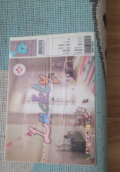 Dywan dziecięcy kotek 150x100 turkusowy szary