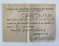 PIDE DGS - PVDE. Recibo preso político. 1944