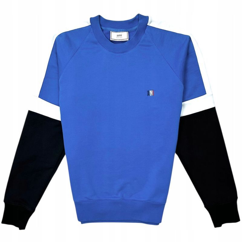 Ami Paris Bluza Crewneck Męska Lampasy Logo na Piersi r. M