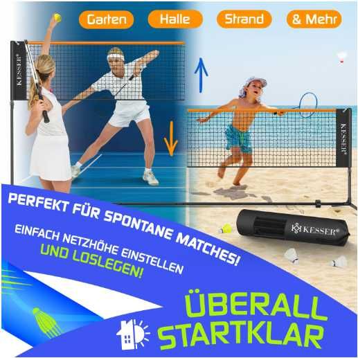 Siatka KESSER 300cm do badmintona i tenisa regulowana z zestawem