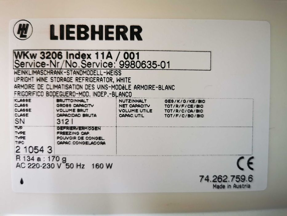 Chłodziarka - winiarka marki LIEBHERR do przechowywania wina
