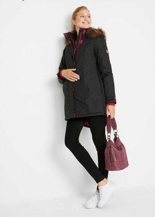 Kurtka ciążowa z wstawką dla dzidziusia - Zimowa z kapturem