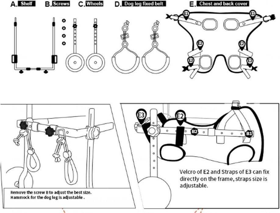 Carrinho de Rodas para Cães (ajustável) (TAMANHO M)