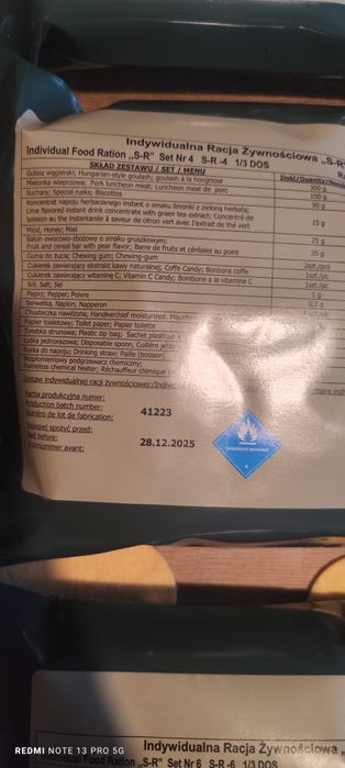 Indywidualna racja żywnościowa, jedzenie wojskowe
